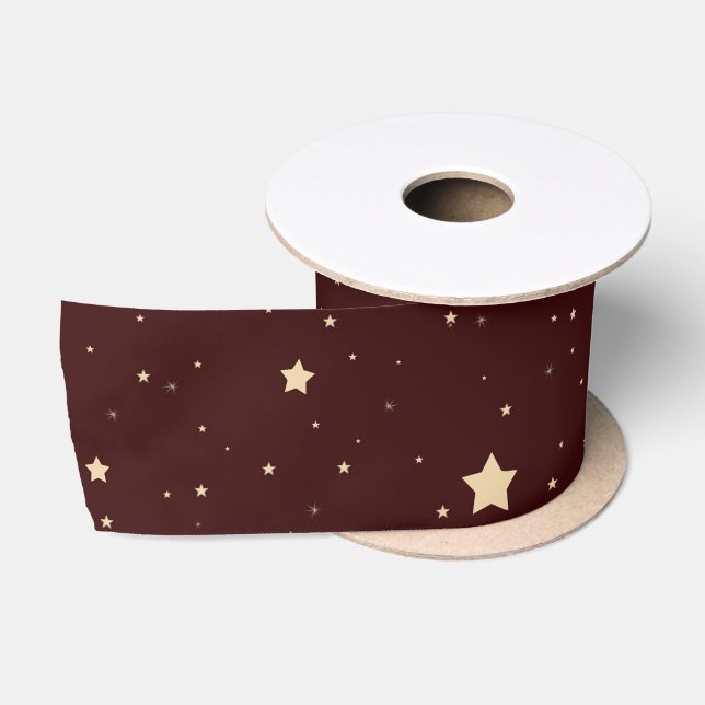 Red and Gold Starry Night Family Name Christmas Satin Ribbon (Spool)