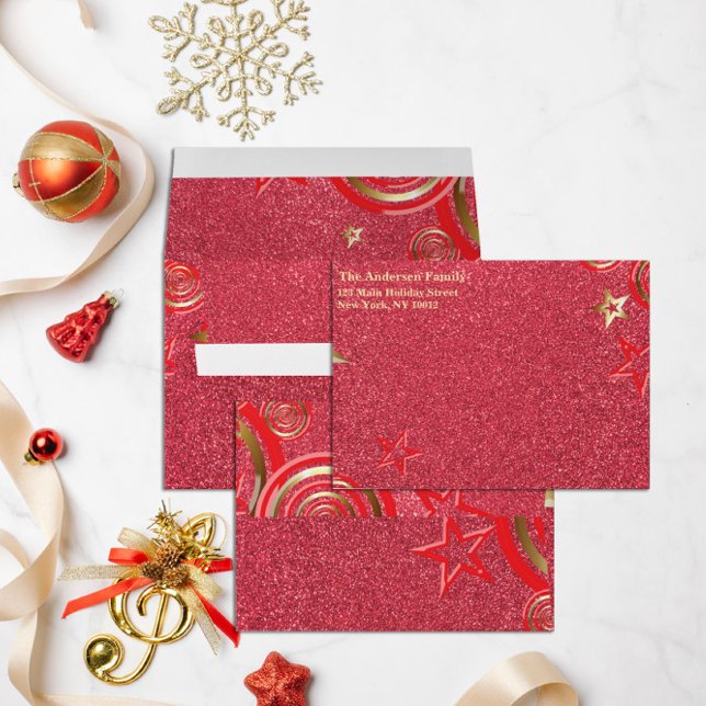 Red and Gold Stars Glitter Christmas Holidays Envelope (Creator Uploaded)