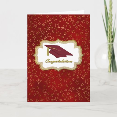 Red and Gold Stars Graduation  Card