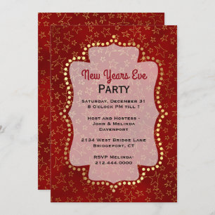 Red and Gold Stars New Years Eve Party Invitation