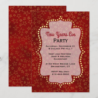 Red and Gold Stars New Years Eve Party Invitation