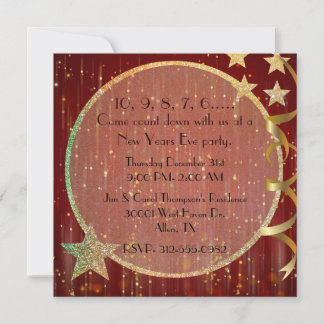 Red and Gold Stars New Years Eve Party Invitation