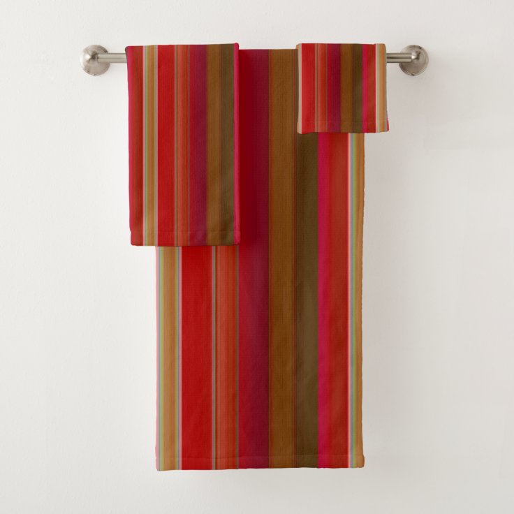 Red and Gold Stripe Bath Towel Set | Zazzle