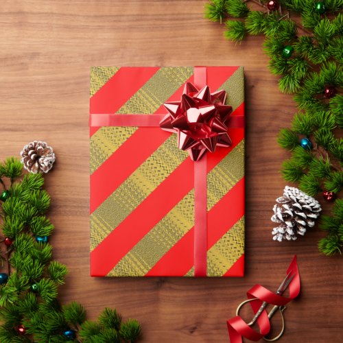 Red and Gold Striped Christmas Wrapping Paper