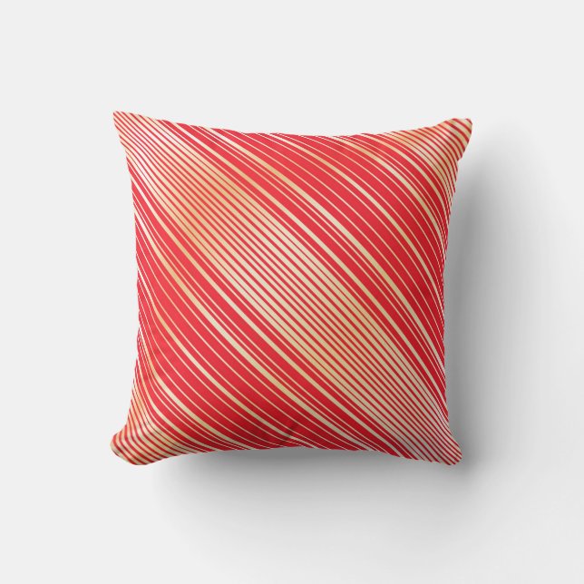 Red and Gold Striped Throw Pillow (Front)