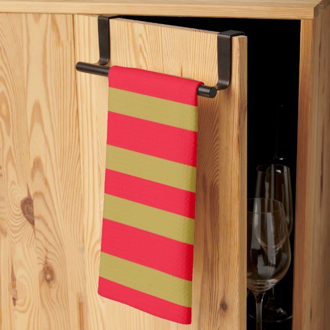 Red and Gold Stripes Kitchen Towel (Thirds Fold)