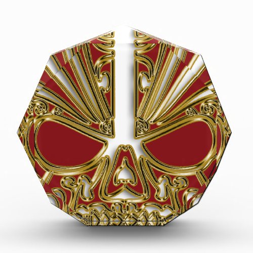 Red and gold sugar skull cranium acrylic award