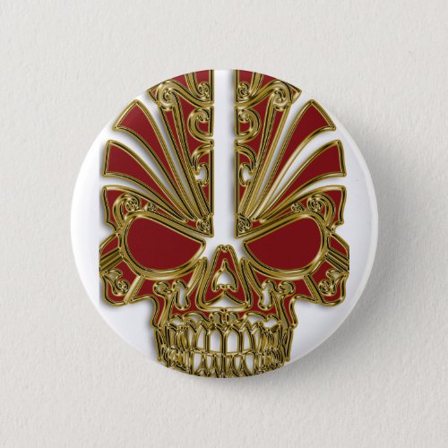 Red and gold sugar skull cranium button