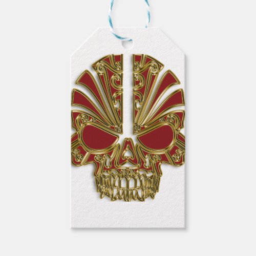 Red and gold sugar skull cranium gift tags