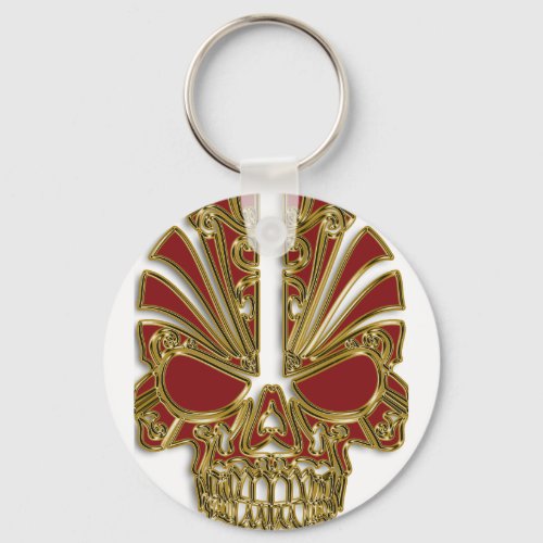 Red and gold sugar skull cranium keychain