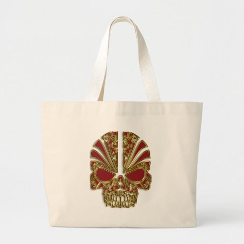 Red and gold sugar skull cranium large tote bag