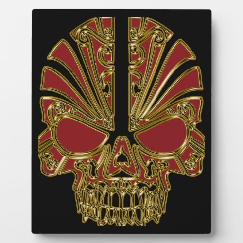 Red and gold sugar skull cranium plaque