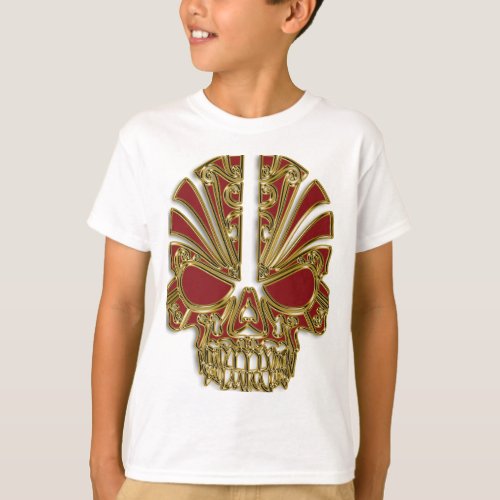Red and gold sugar skull cranium T_Shirt