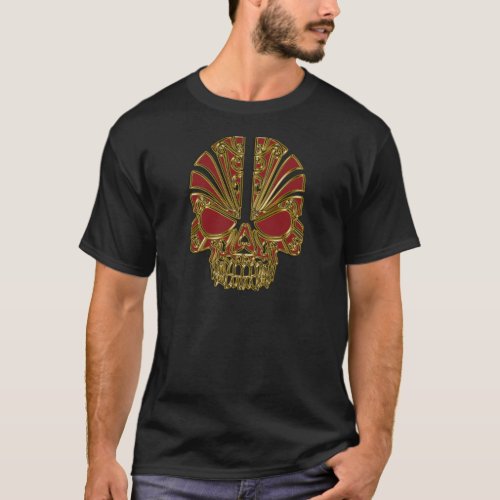 Red and gold sugar skull cranium T_Shirt