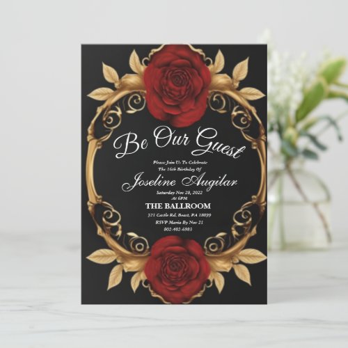 Red and Gold Sweet 16 Invitations