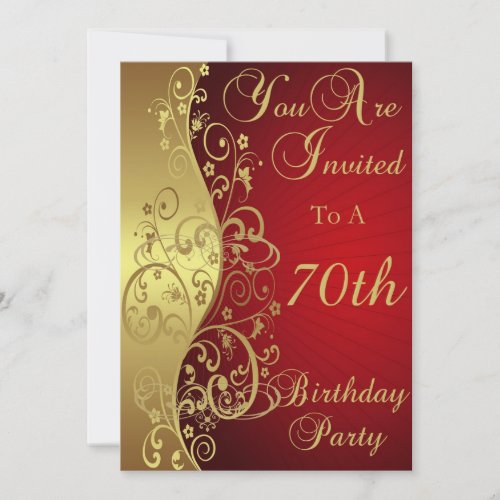 Red and Gold Swirl 70th Birthday Party Invitation