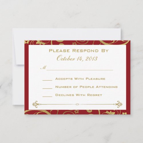 Red and Gold Swirl RSVP Card