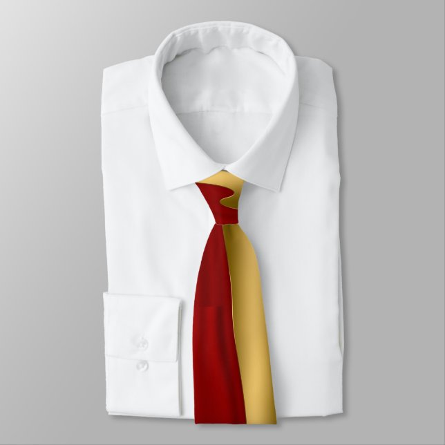 Red and Gold Swoop Neck Tie (Tied)