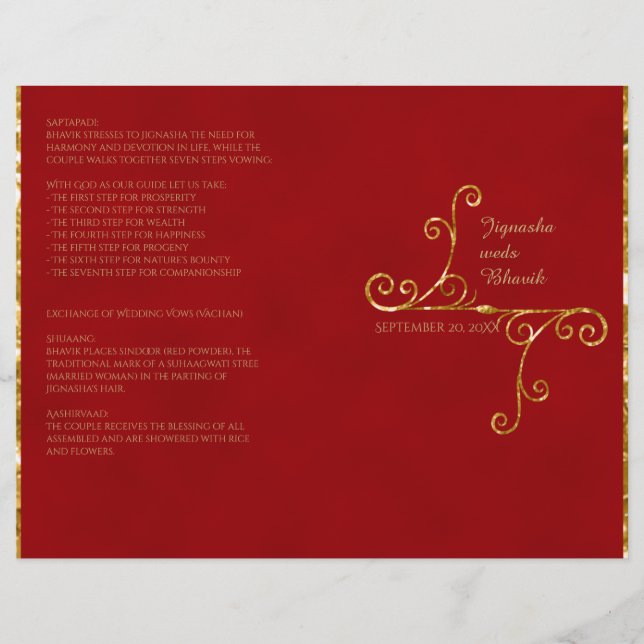 Red and Gold Tassel Hindu Wedding Program (Front)