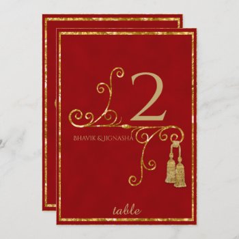 Red And Gold Tassel Indian Table Number by NoteableExpressions at Zazzle