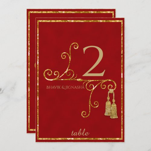 Red and Gold Tassel Indian Table Number