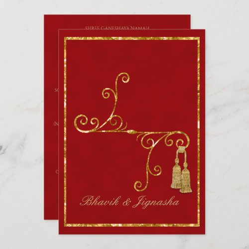 Red and Gold Tassel Indian Wedding Invitation