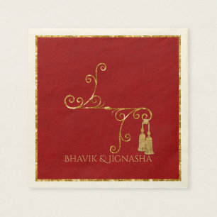 Red and Gold Tassel Indian Wedding Napkin
