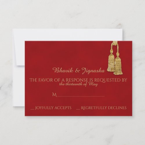 Red and Gold Tassel Indian Wedding Response Card