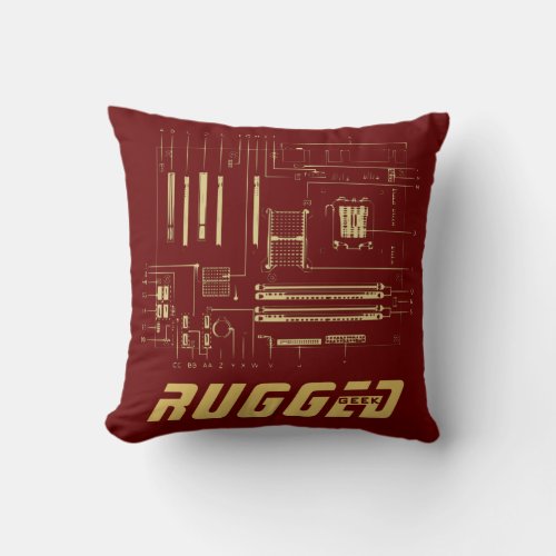 red and gold Tech  Motherboard  Circuit Board Throw Pillow