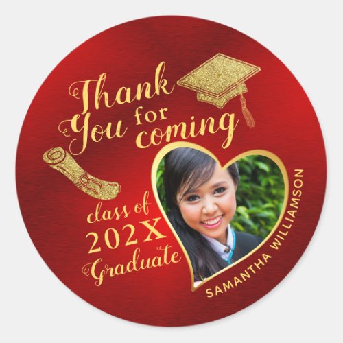 Red and Gold Thank You Class of 2023 Graduation Classic Round Sticker