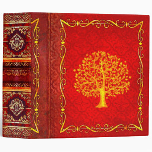 Red and Gold Tree Faux Leather Ancient Tome 3 Ring Binder