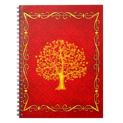 Red and Gold Tree Faux Leather Ancient Tome Notebook