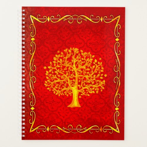 Red and Gold Tree Faux Leather Ancient Tome Planner