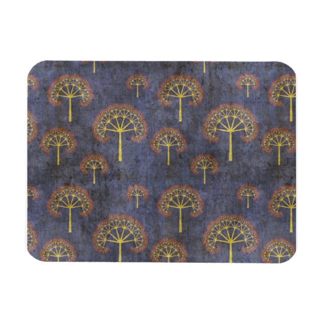 Red and Gold Trees on Grunge Blue Magnet (Horizontal)