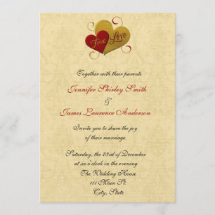Red and Gold True Love Wedding Invitation