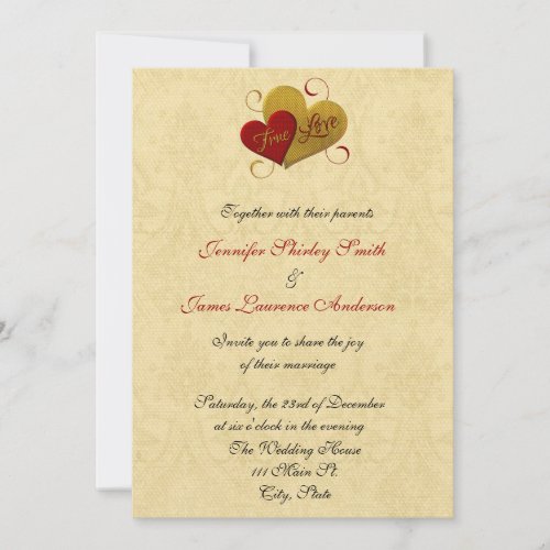 Red and Gold True Love Wedding Invitation
