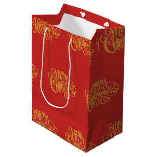 Red and Gold Typography Christmas Medium Gift Bag