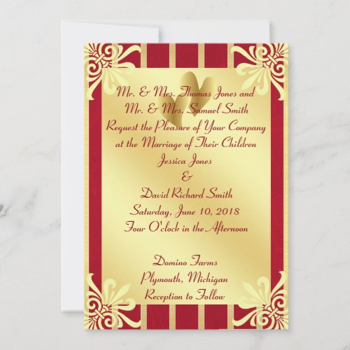 Red and Gold Valentines Day Wedding Invitation