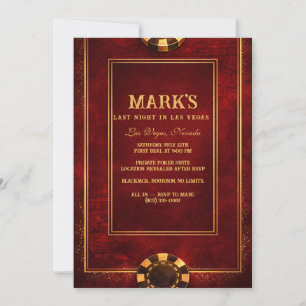 Red And Gold Vegas Casino Bachelor Party Invitation