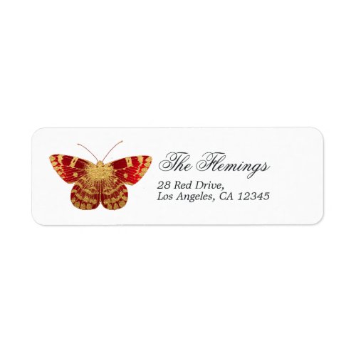 Red and Gold Vintage Butterfly Label