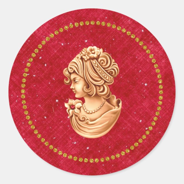 Red and Gold Vintage Cameo Sticker (Front)