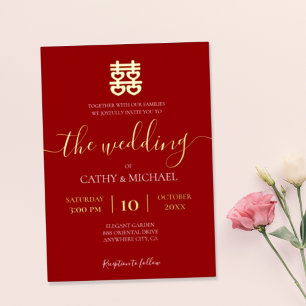 Red and gold vintage Chinese wedding  Foil Invitation