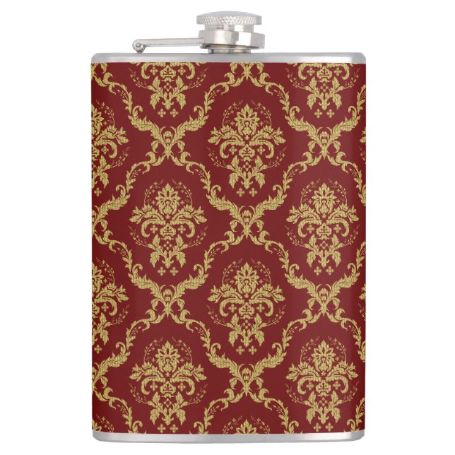 Red and gold vintage damask flask (Front)