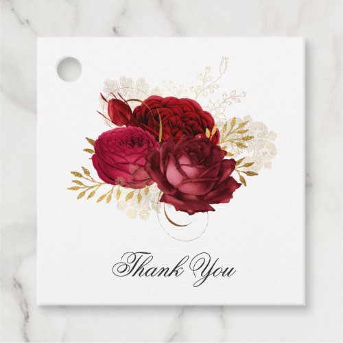 Red and Gold Vintage Rose Quinceaera Favor Tags