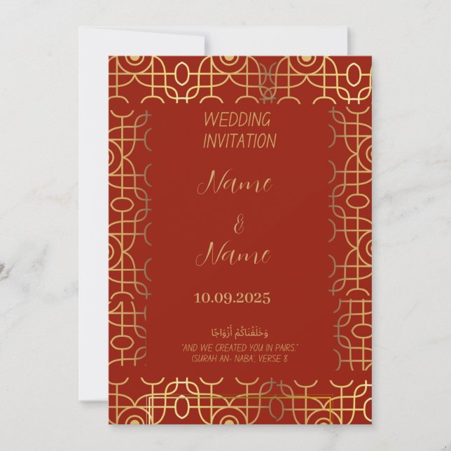 Red and gold wedding invitation  (Front)