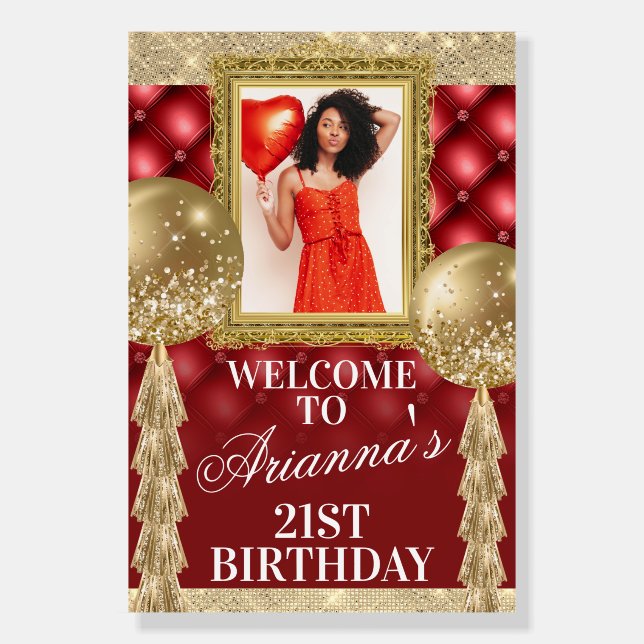 Red and Gold Welcome Sign with Picture (Front)