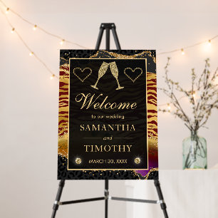Red and Gold Wild Jungle Glitter Agate Wedding Foam Board