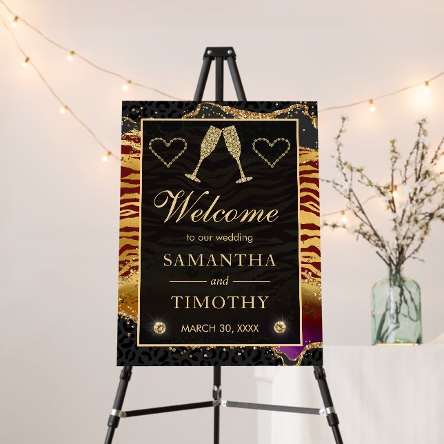 Red and Gold Wild Jungle Glitter Agate Wedding Foam Board (In Situ (Stand))