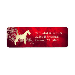 Red and Gold Winter Airedale Return Address Label