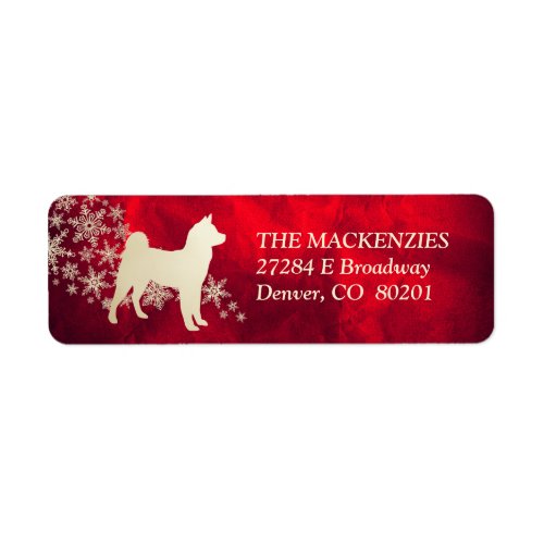 Red and Gold Winter Akita Return Address Label